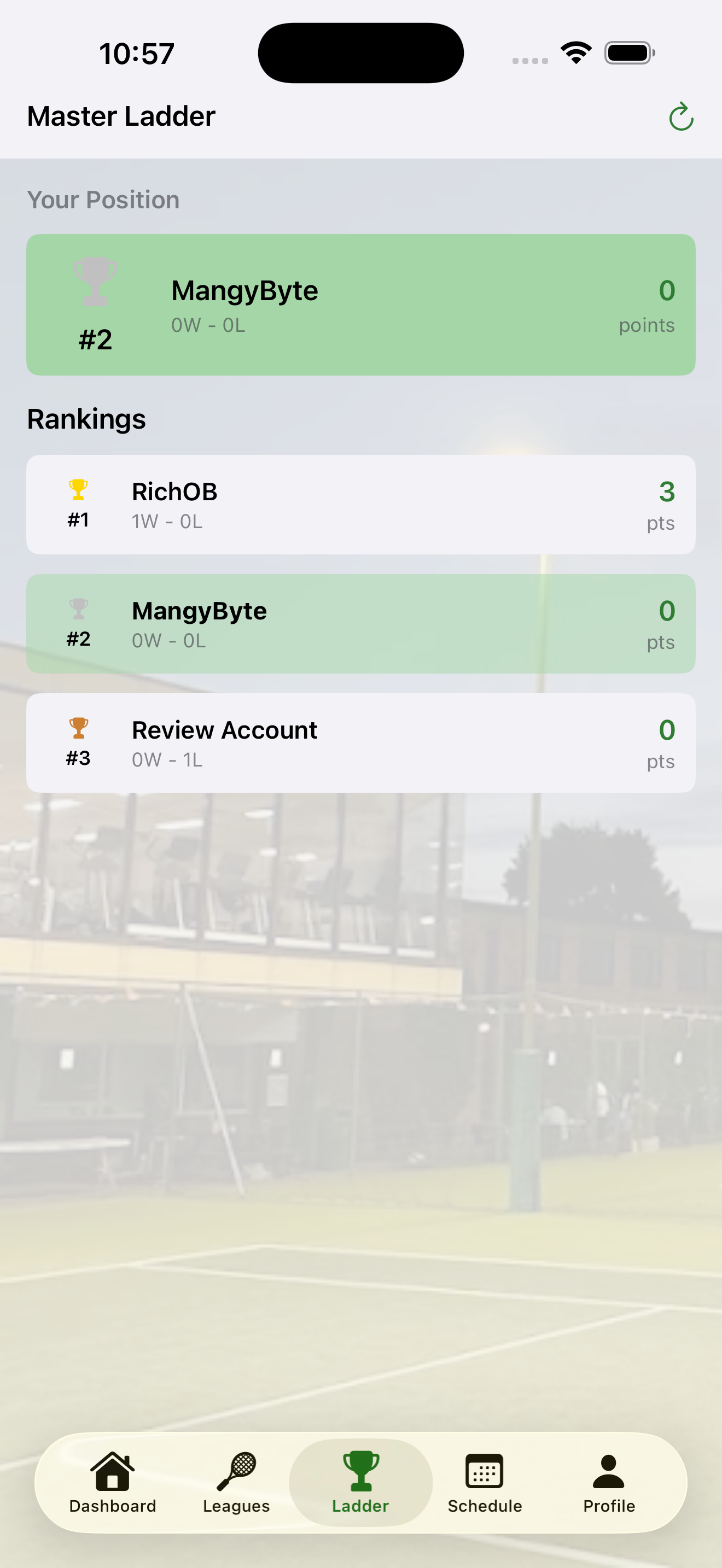 LOST Club Box Leagues app showing player profile and stats